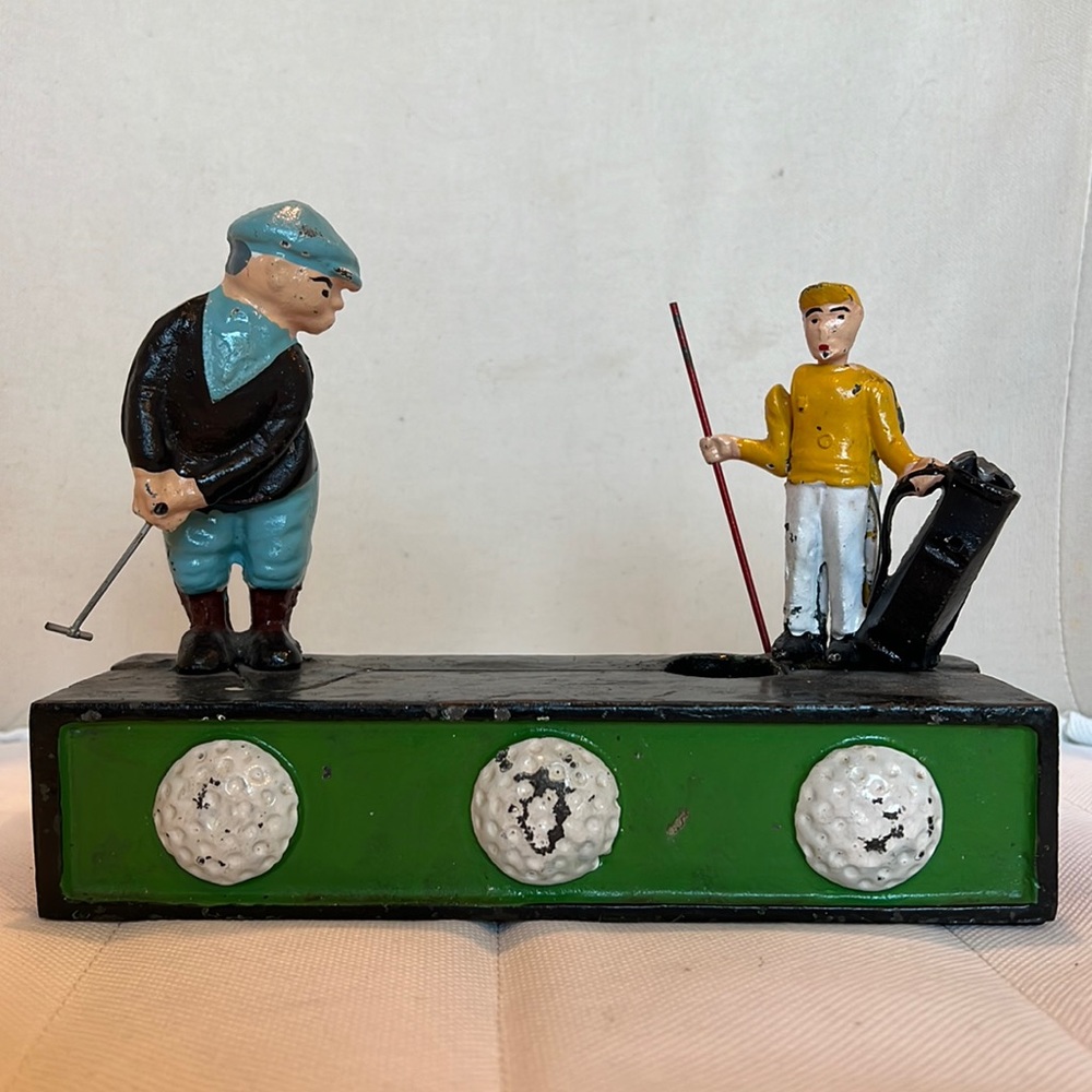 Cast Iron Birdie and the Putt Putt Golfer Bank